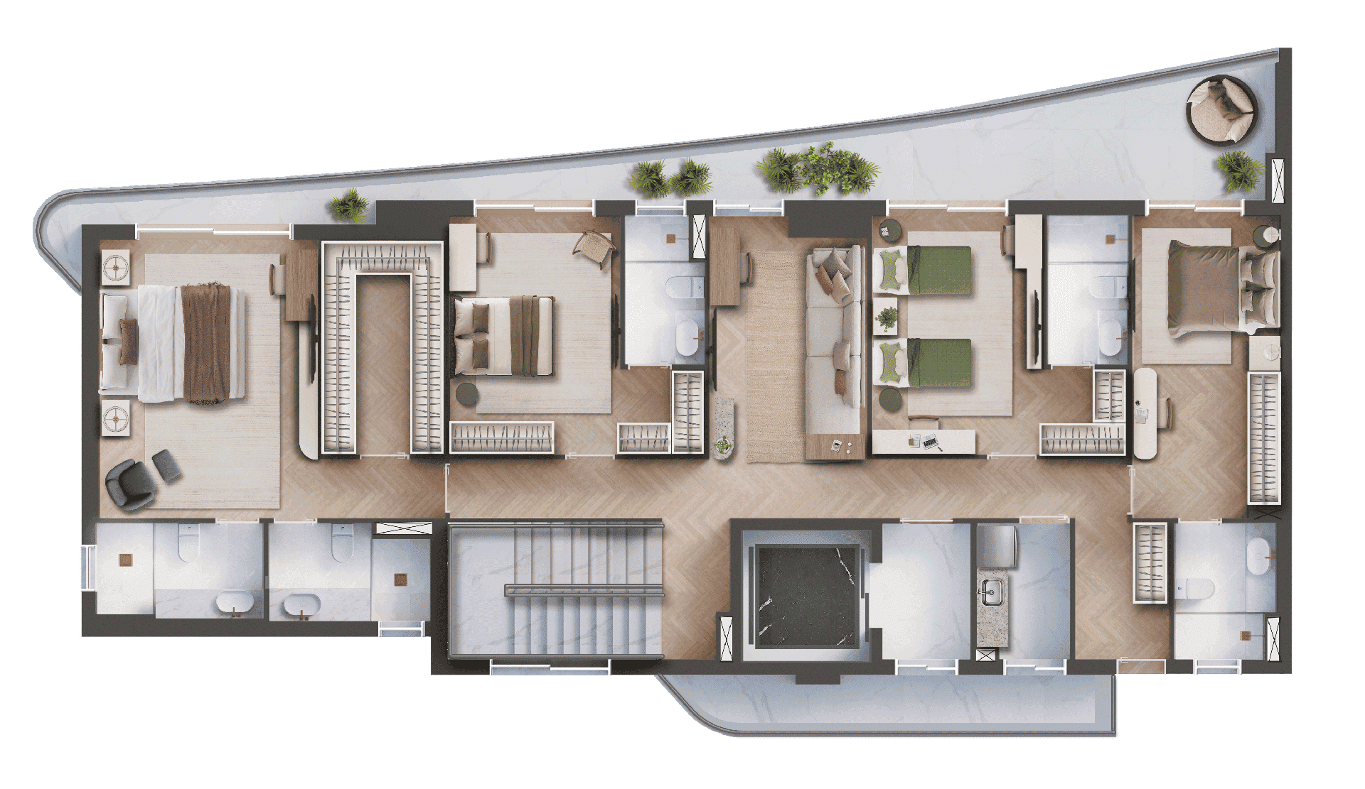 372,15 m² | 4 Suítes E 4 Vagas | COBERTURA DUPLEX INFERIOR