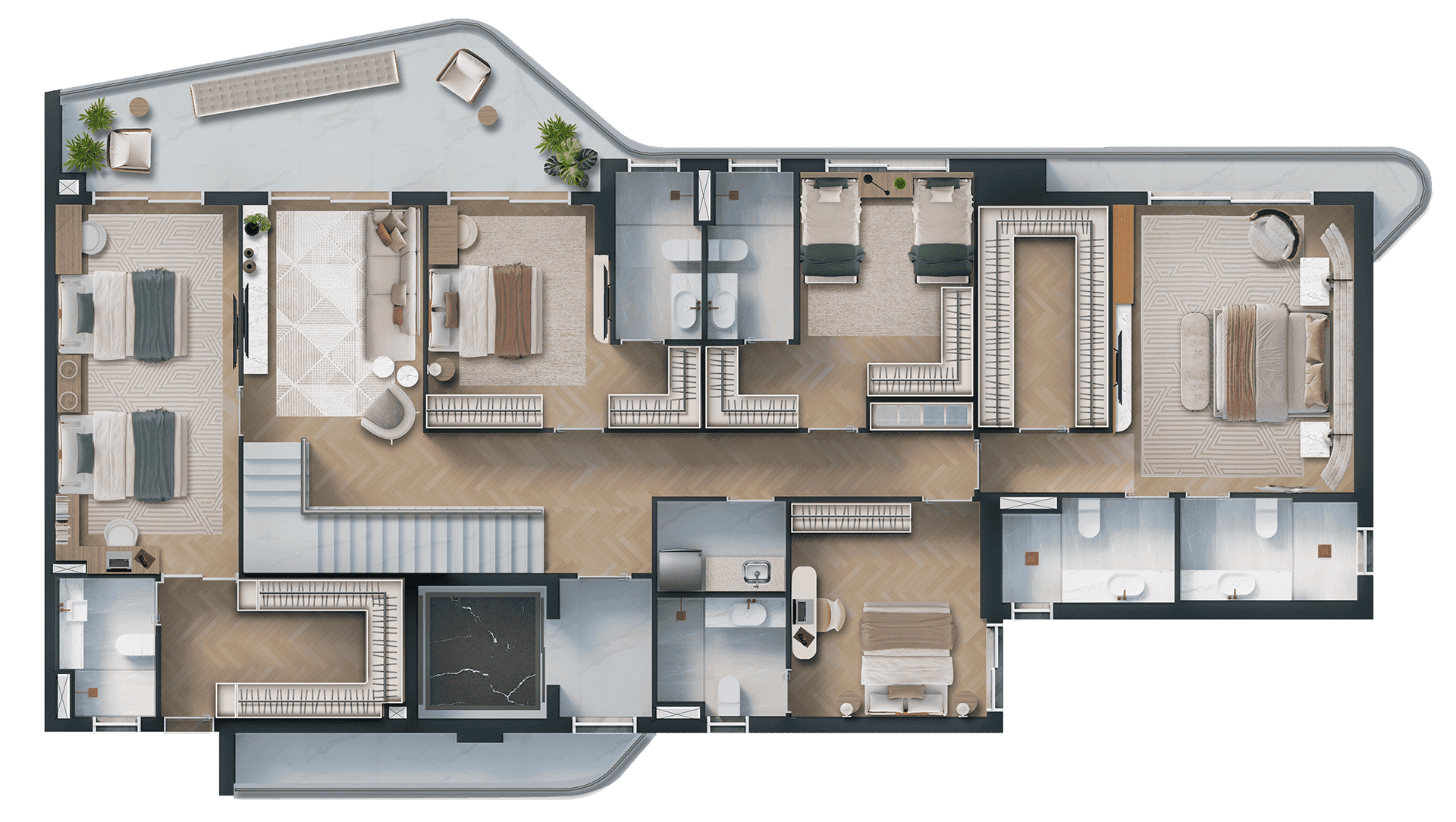 439,91 m² | 5 Suítes E 6 Vagas | Cobertura Duplex Inferior